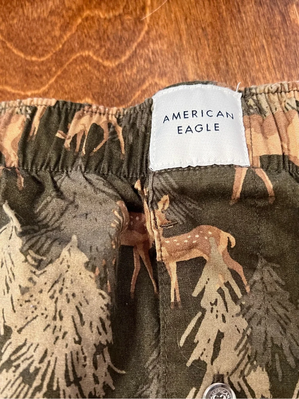 American Eagle Poplin Boxers Mens XL Deer Print Trees Army Green